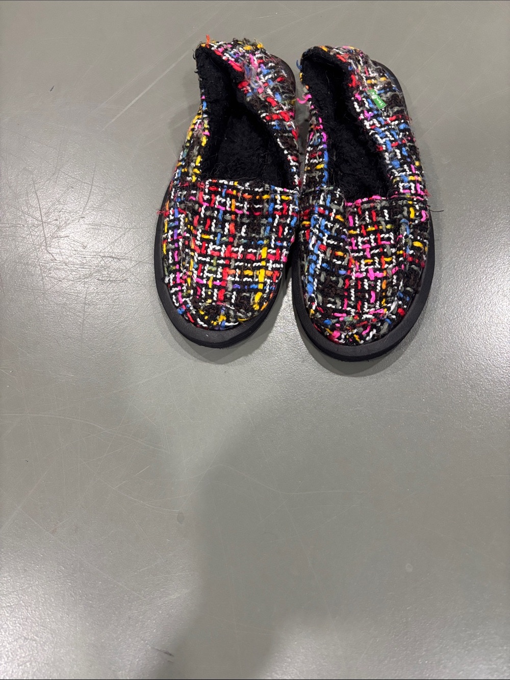 Sanuk Women's Black Tweed Slip-On with Multi-Color Accents